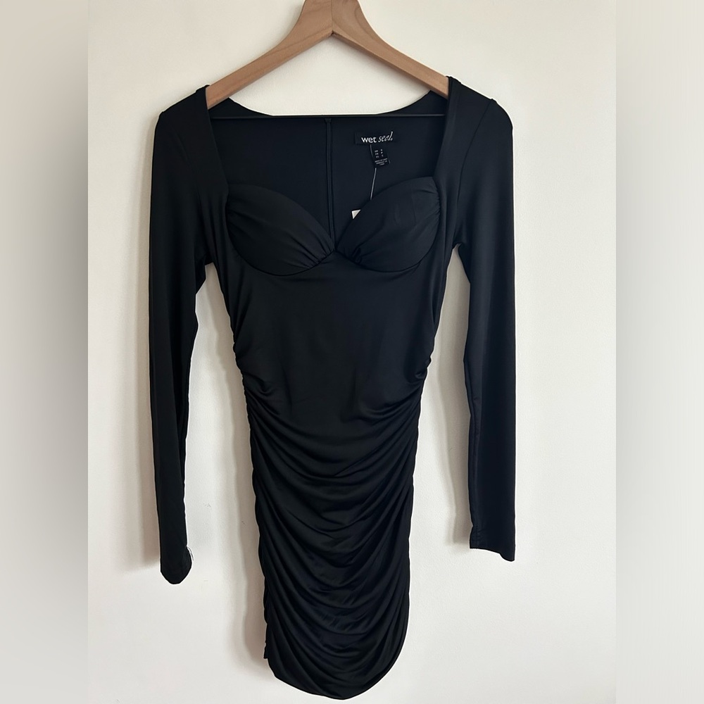Black ruched mini going out/formal dress